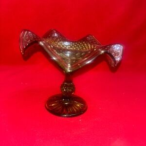 Vintage Indiana Glass Co. green diamond point Glass Pedestal Bowl